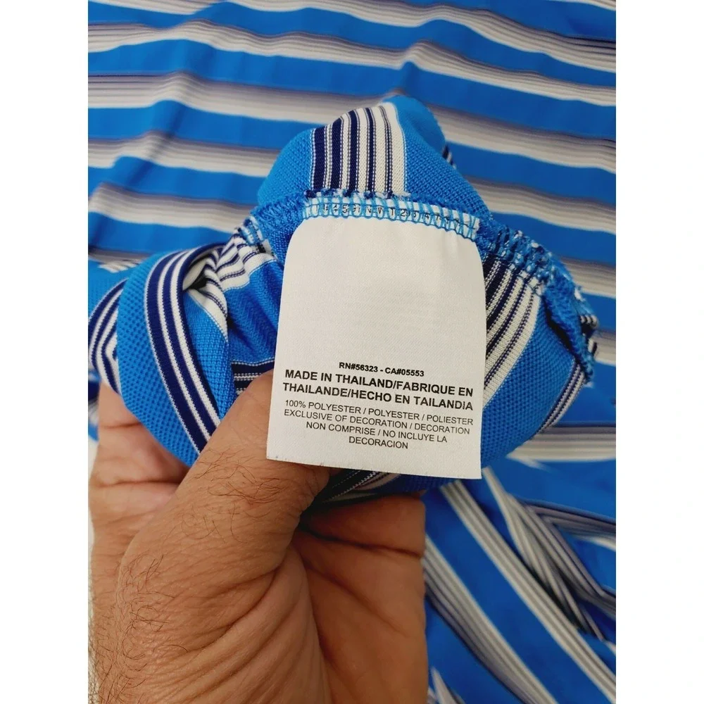 Nike Golf Dri-FIT Mens Large Blue White Striped Short Sleeve Polo Shirt L 677